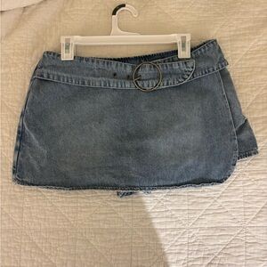 Denim Mini Skort with Belt Detail